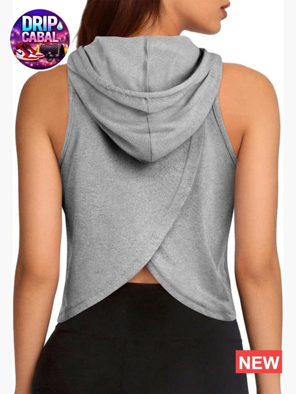 Open Back Sleeveless Hooded Crop Tank Top - Athletic Gym